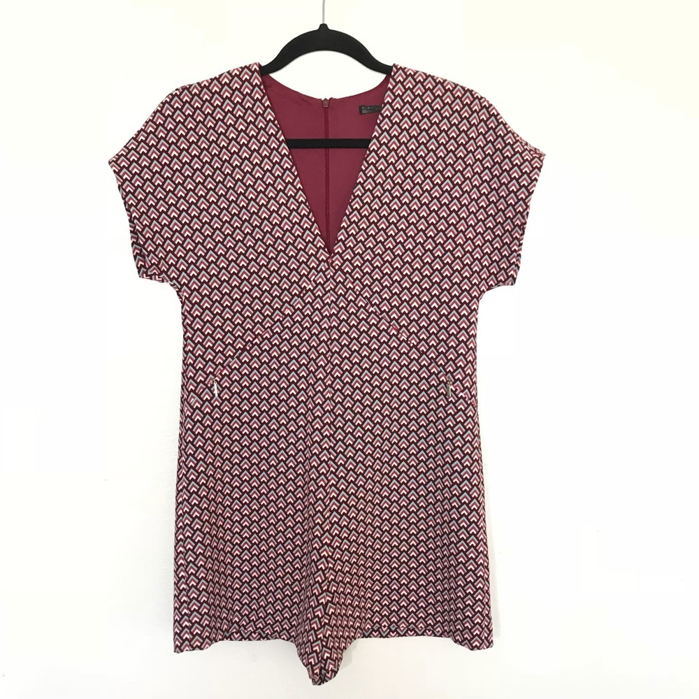 Zara Burgundy & White Printed Short Sleeve Romper